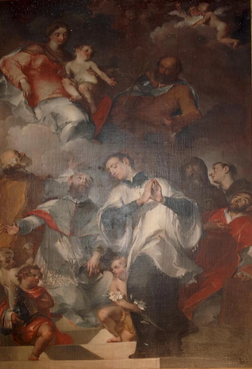 Sacra Famiglia con i SS. Luigi Gonzaga, Francesco di Paola, Antonio da Padova, Ignazio di Lojola, Francesco di Sales, Filippo Neri - Borgoforte, Mantova